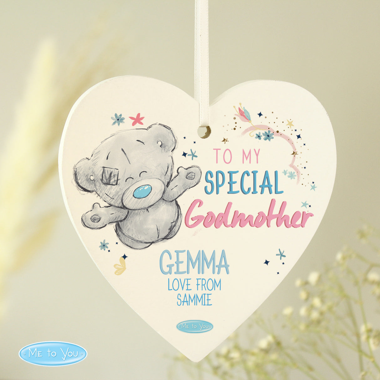 Personalised Godmother Wooden Heart Decoration: 3 - Decorations