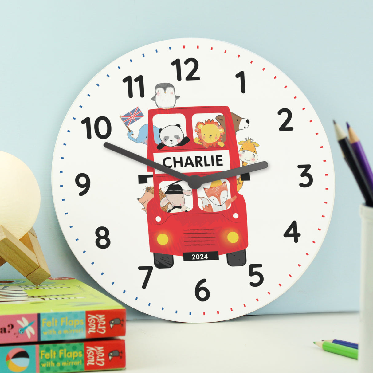 Personalised London Animal Bus Bedroom Clock - Clocks at Gift Moments