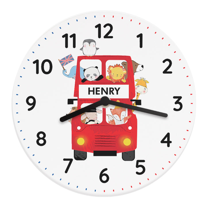 Personalised London Animal Bus Bedroom Clock - Clocks at Gift Moments