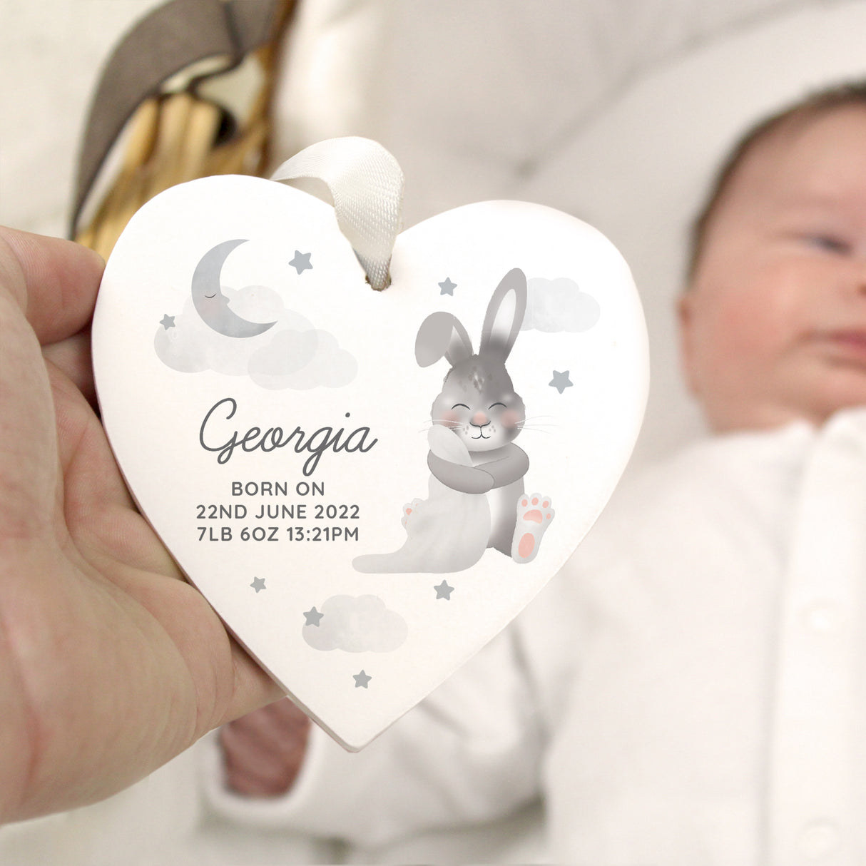 Personalised Baby Bunny Wooden Heart Decoration Default Title - Decorations at Gift Moments