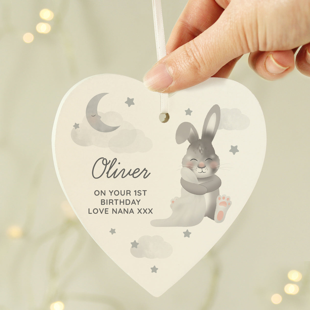 Personalised Baby Bunny Wooden Heart Decoration - Decorations at Gift Moments