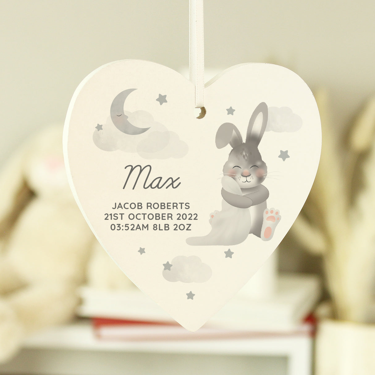 Personalised Baby Bunny Wooden Heart Decoration - Decorations at Gift Moments