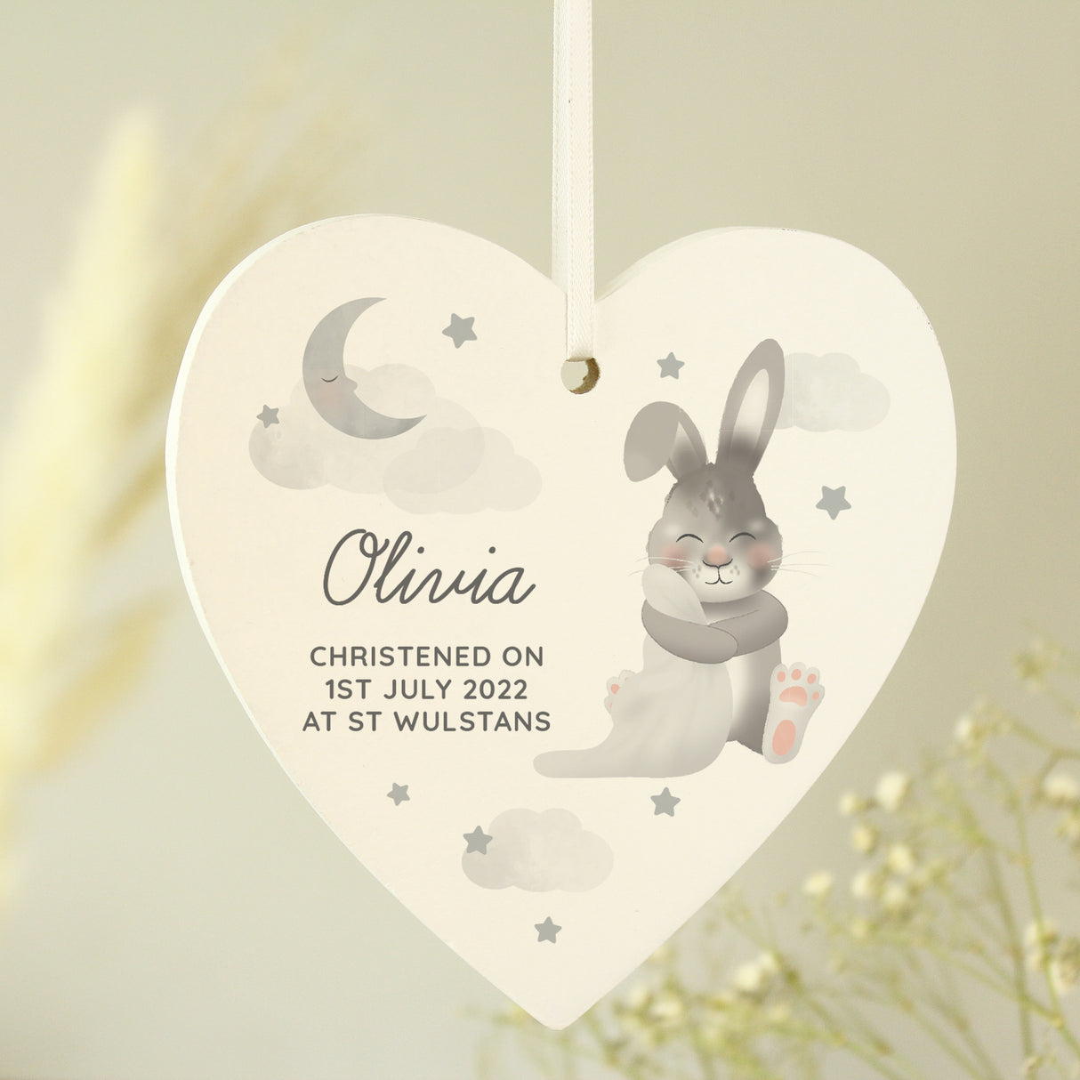 Personalised Baby Bunny Wooden Heart Decoration - Decorations at Gift Moments