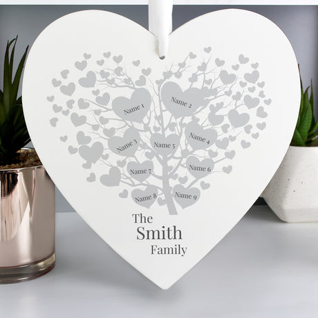 Personalised Family Tree Large Wooden Heart - Decorations at Gift Moments