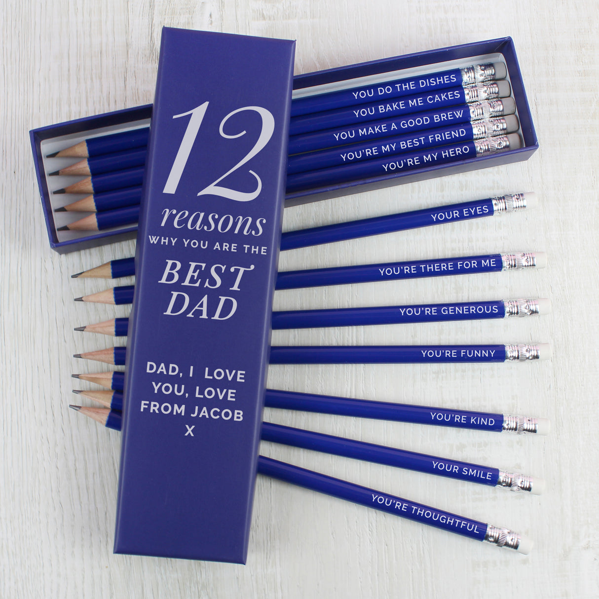 Personalised 12 Reasons Box and 12 Blue HB Pencils Default Title - Pens & Pencils at Gift Moments