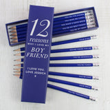 Personalised 12 Reasons Box and 12 Blue HB Pencils - Pens & Pencils at Gift Moments