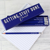 Personalised Getting Stuff Done Box with 12 Blue HB Pencils - Pens & Pencils at Gift Moments