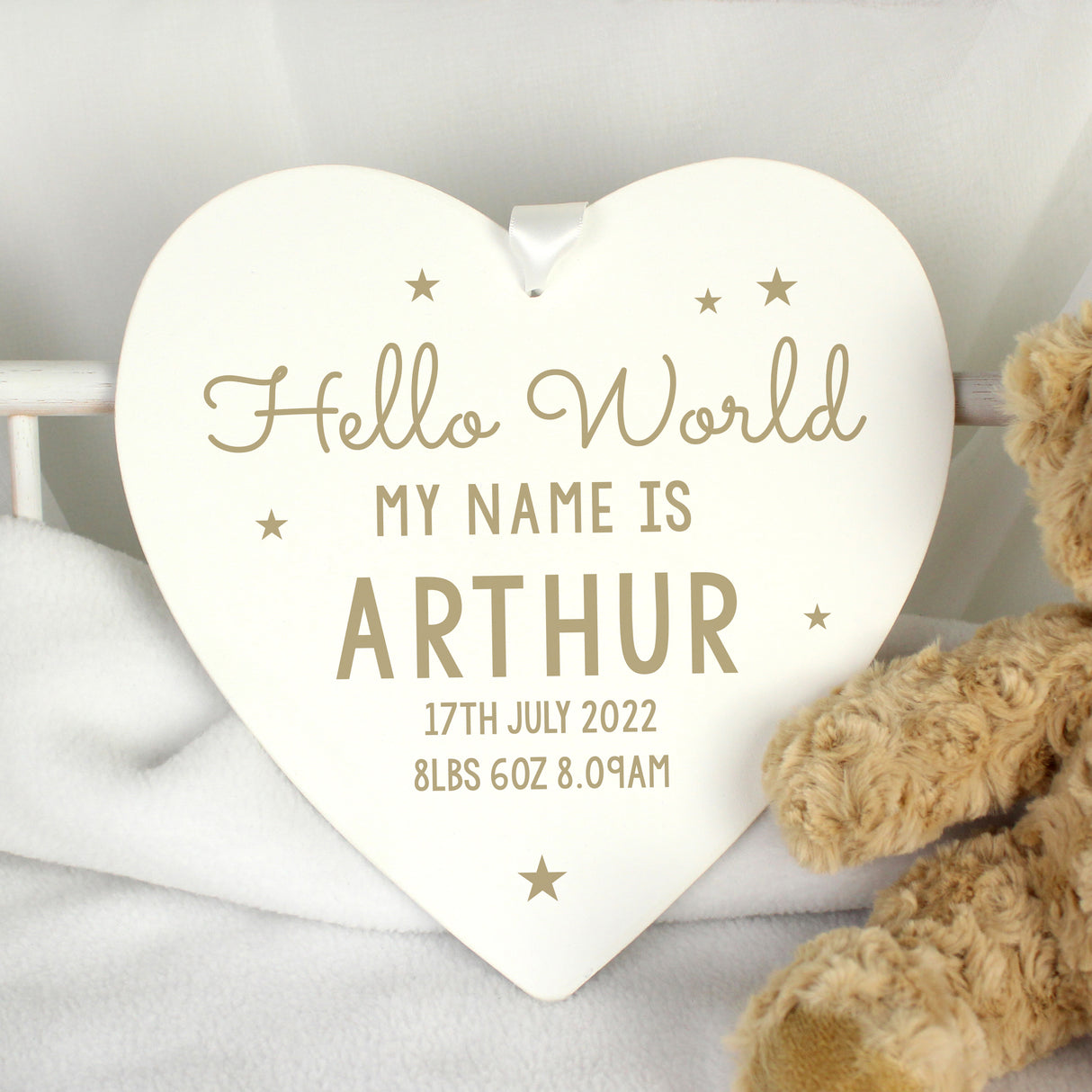 Personalised Hello World Large Wooden Heart Decoration Default Title - Decorations at Gift Moments