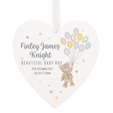 Personalised Teddy & Balloons White Wooden Heart Decoration - Decorations at Gift Moments