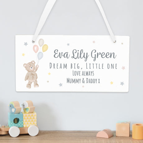 Personalised Teddy & Balloons White Wooden Sign - Signs & Plaques at Gift Moments