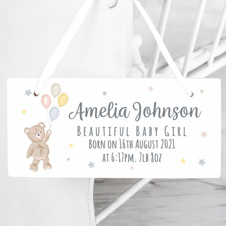 Personalised Teddy & Balloons White Wooden Sign - Signs & Plaques at Gift Moments