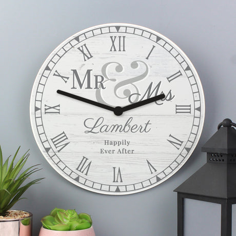 Personalised Mr & Mrs Wooden Wall Clock - Clocks at Gift Moments