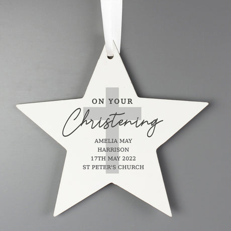 Personalised On Your Christening Wooden Star Decoration - Decorations at Gift Moments