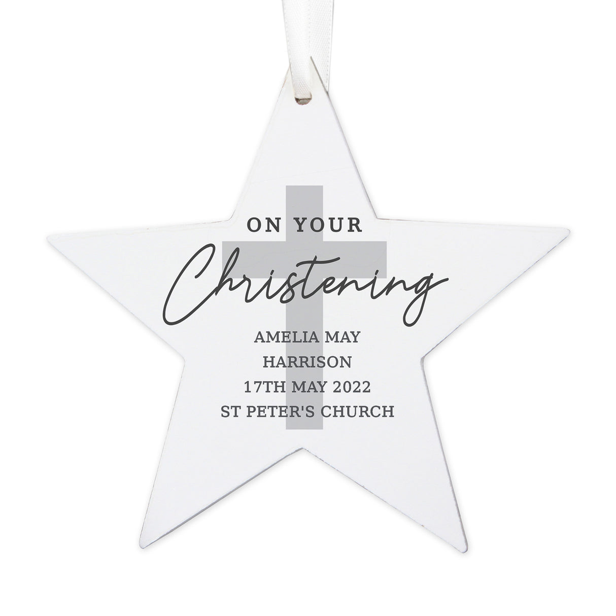 Personalised On Your Christening Wooden Star Decoration - Decorations at Gift Moments