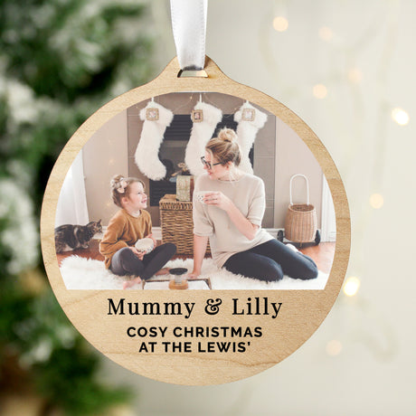 Personalised Photo Upload Round Wooden Decoration - Decorations at Gift Moments