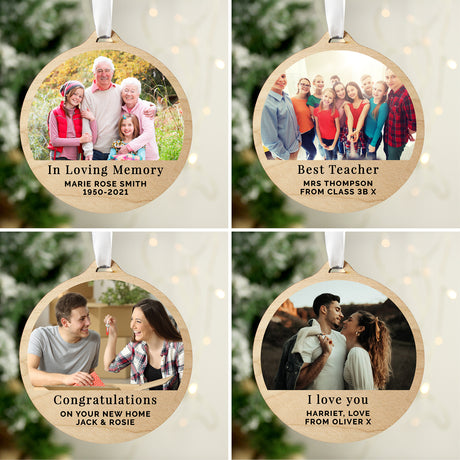 Personalised Photo Upload Round Wooden Decoration - Decorations at Gift Moments