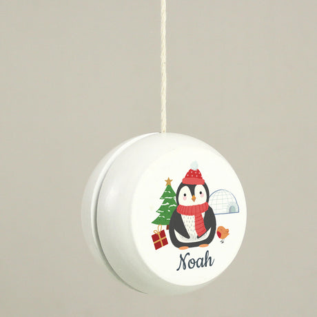 Personalised Christmas Penguin White Wooden Yoyo - Toys at Gift Moments