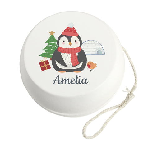 Personalised Christmas Penguin White Wooden Yoyo - Toys at Gift Moments