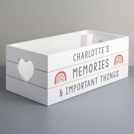 Personalised Rainbow White Wooden Crate - Storage at Gift Moments