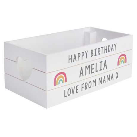 Personalised Rainbow White Wooden Crate - Storage at Gift Moments