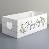 Personalised Name Only Botanical White Wooden Crate - Storage at Gift Moments