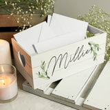 Personalised Name Only Botanical White Wooden Crate - Storage at Gift Moments