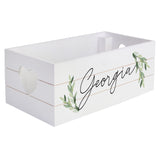 Personalised Name Only Botanical White Wooden Crate - Storage at Gift Moments