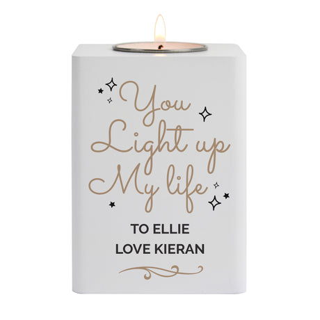 Personalised Light Up My Life White Wooden Tea Light Holder - Candle Holders at Gift Moments