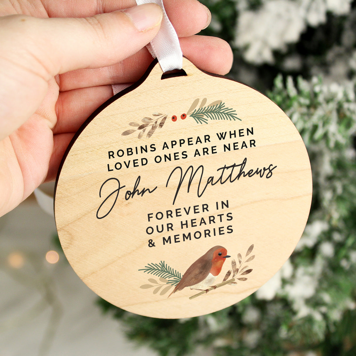 Personalised Robin Memorial Round Wooden Decoration - Decorations at Gift Moments