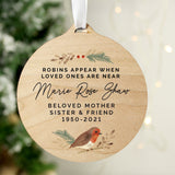 Personalised Robin Memorial Round Wooden Decoration - Decorations at Gift Moments