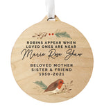 Personalised Robin Memorial Round Wooden Decoration - Decorations at Gift Moments