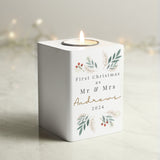 Personalised Christmas Foliage White Tealight Holder Default Title - Candle Holders at Gift Moments