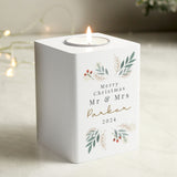 Personalised Christmas Foliage White Tealight Holder - Candle Holders at Gift Moments