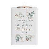 Personalised Christmas Foliage White Tealight Holder - Candle Holders at Gift Moments