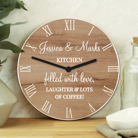 Personalised Free Text Wood Effect Clock - Clocks at Gift Moments