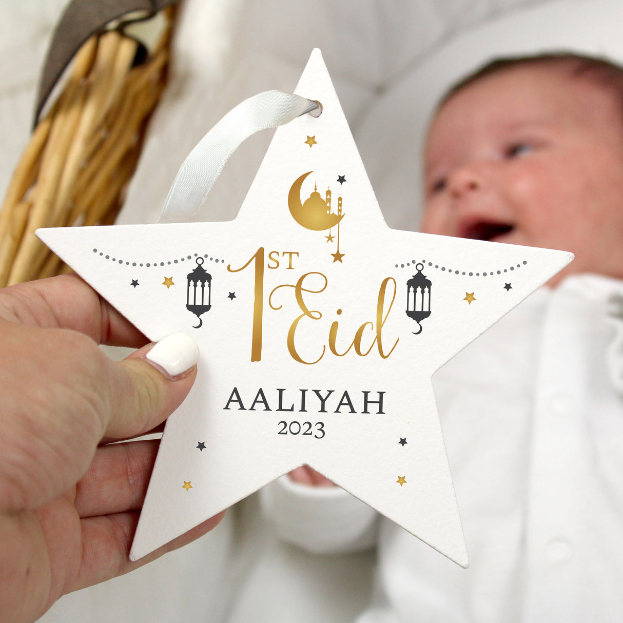 Personalised 1st Eid Wooden Star Decoration: 1 - Decorations By Gift Moments