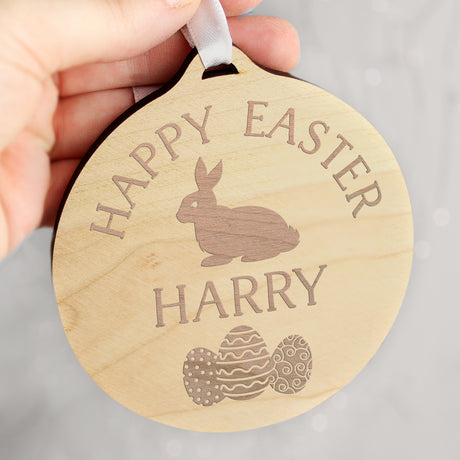 Personalised Easter Bunny Round Wooden Decoration - Decorations at Gift Moments