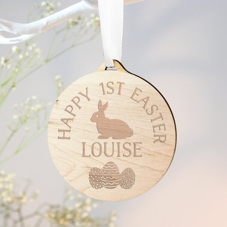 Personalised Easter Bunny Round Wooden Decoration - Decorations at Gift Moments