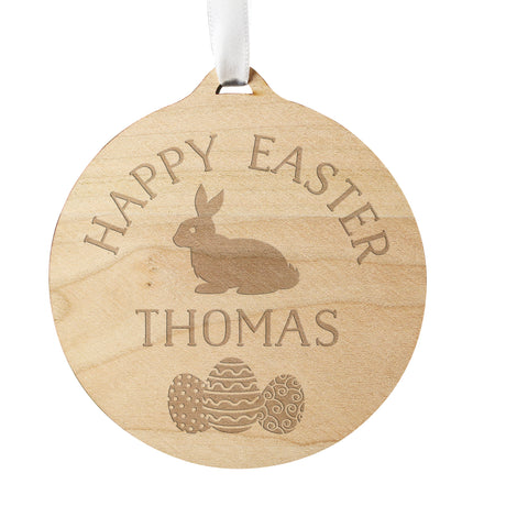 Personalised Easter Bunny Round Wooden Decoration - Decorations at Gift Moments