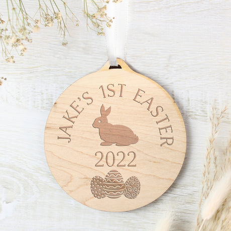 Personalised Easter Bunny Round Wooden Decoration - Decorations at Gift Moments