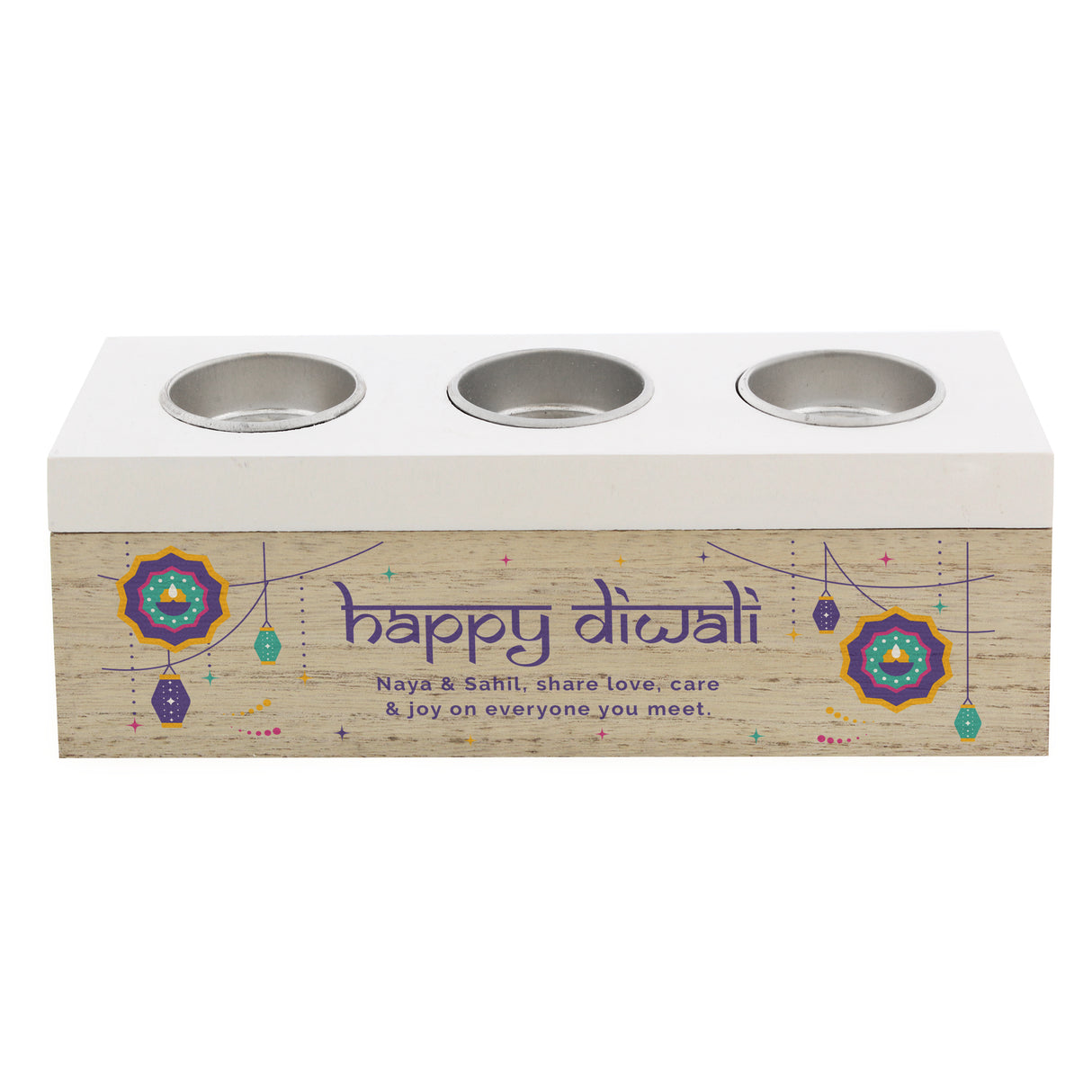 Personalised Triple Tealight Box for Diwali: 5 - Candle Holders By Gift Moments