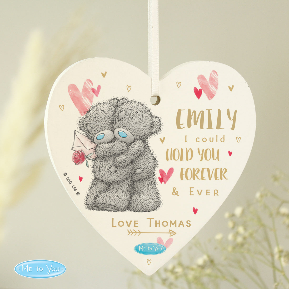 Personalised Me To You Hold You Forever Wooden Heart Decoration - Decorations at Gift Moments