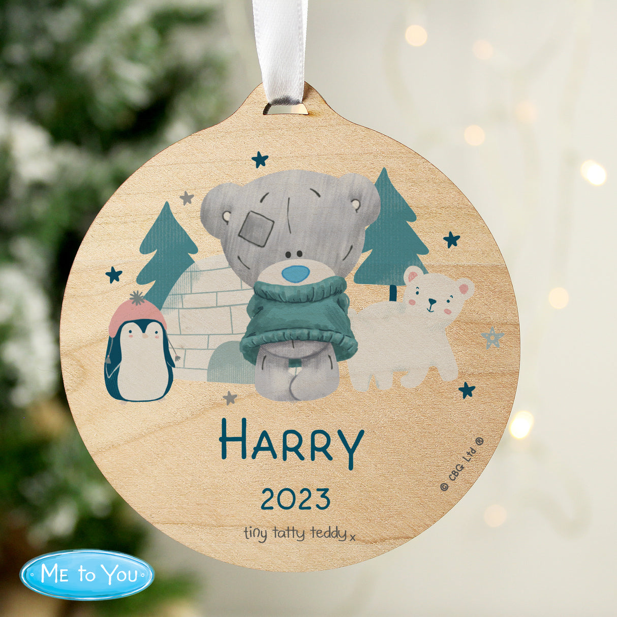 Personalised Tiny Tatty Teddy Wooden Decoration: 1 - Christmas Decorations