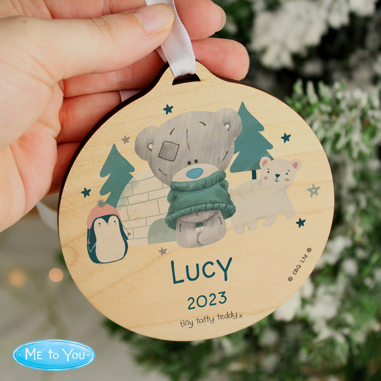 Personalised Tiny Tatty Teddy Wooden Decoration: 2 - Christmas Decorations