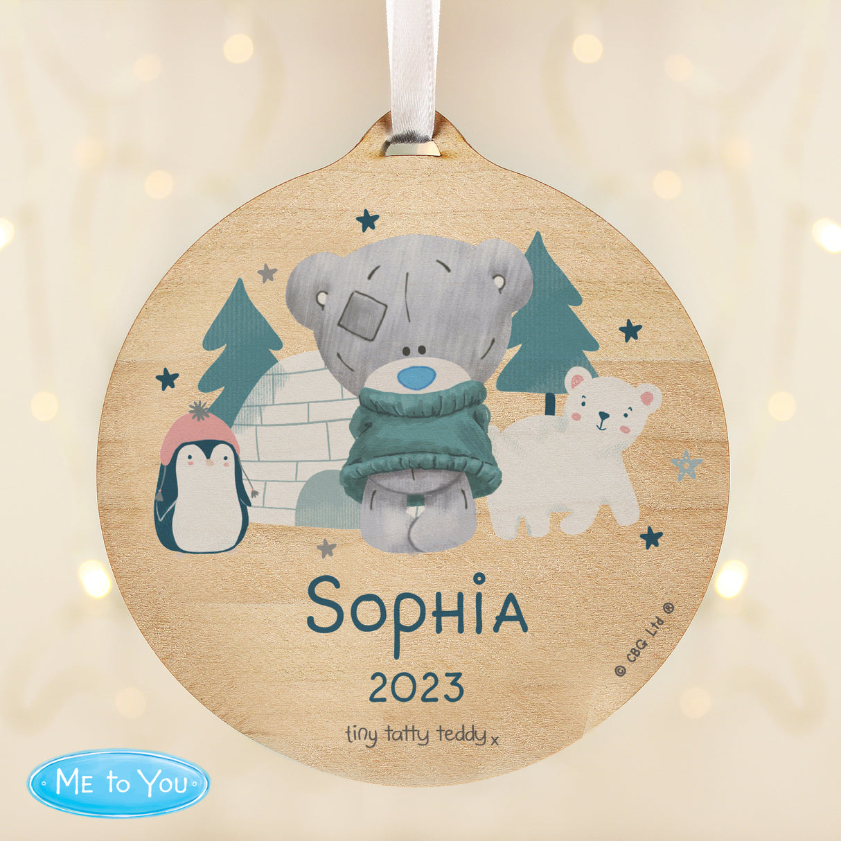 Personalised Tiny Tatty Teddy Wooden Decoration: 3 - Christmas Decorations