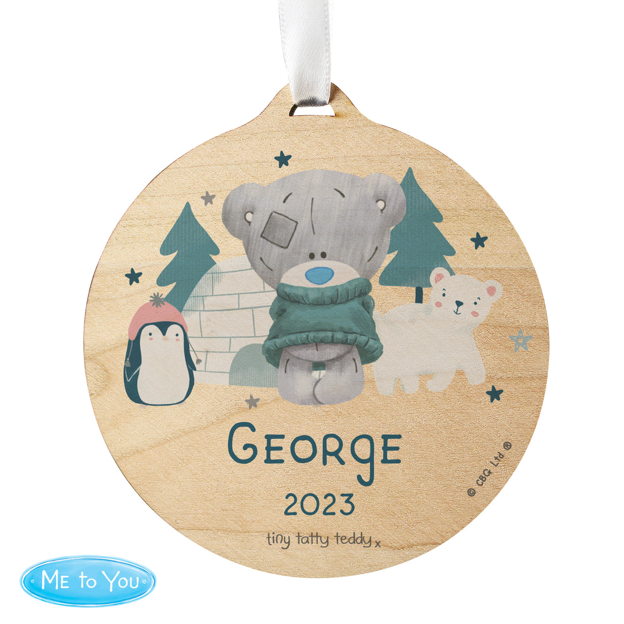 Personalised Tiny Tatty Teddy Wooden Decoration: 4 - Christmas Decorations