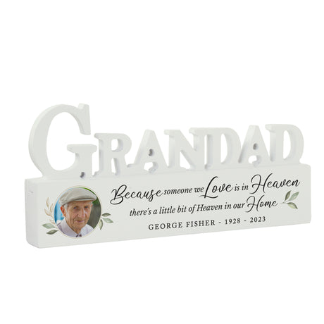 Personalised Botanical Memorial Photo Upload Wooden Grandad Ornament - Ornaments at Gift Moments