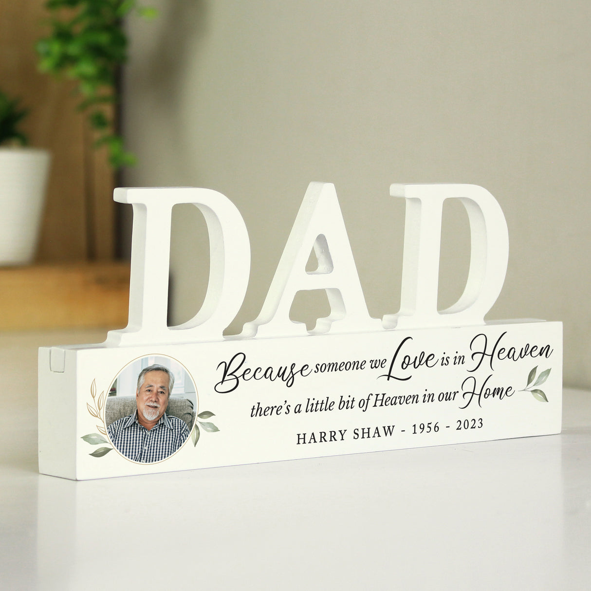 Personalised Botanical Memorial Photo Upload Wooden Dad Ornament - Ornaments at Gift Moments