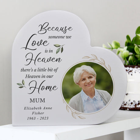 Personalised Botanical Memorial Photo Upload Free Standing Heart Ornament - Ornaments at Gift Moments