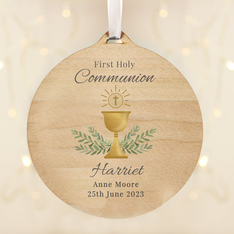 Personalised First Holy Communion Round Wooden Decoration - Decorations at Gift Moments